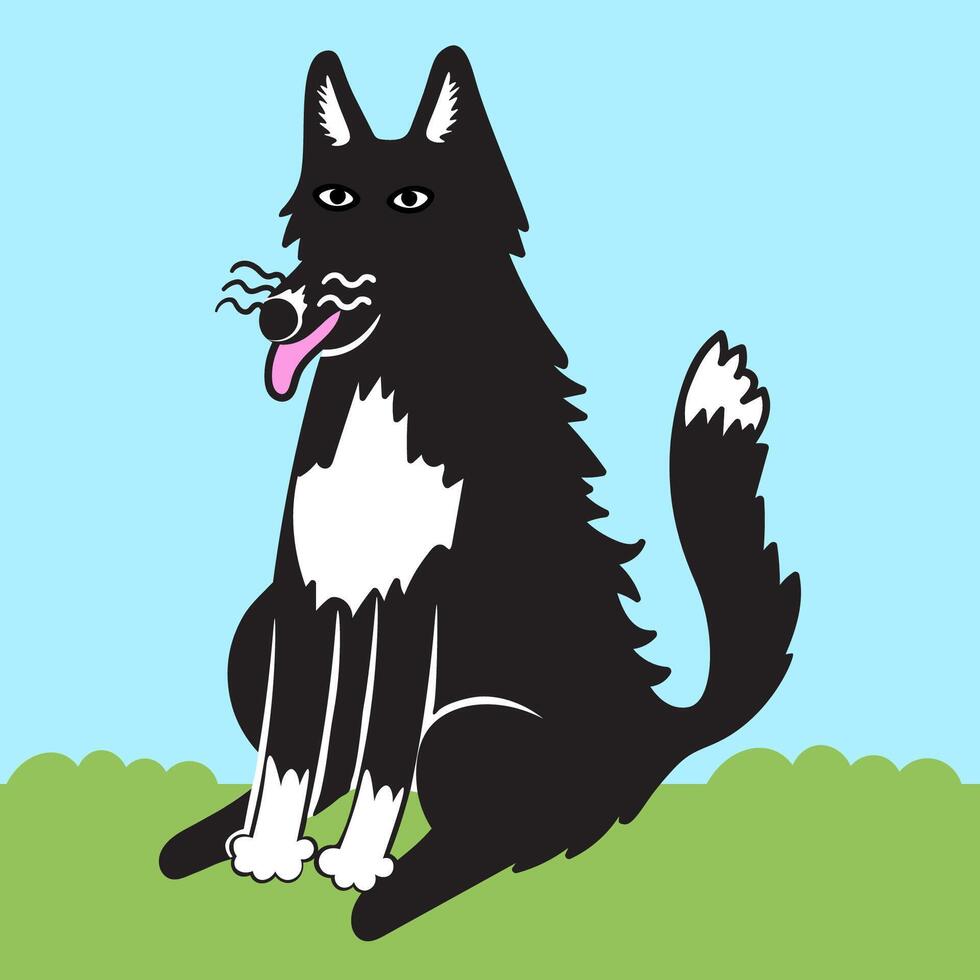 black and white dog in doodle style vector