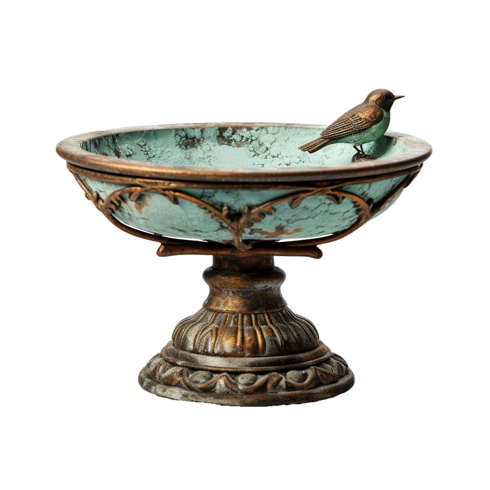 Elegant Bird Bath Antique Style Garden Decor Teal Bronze png