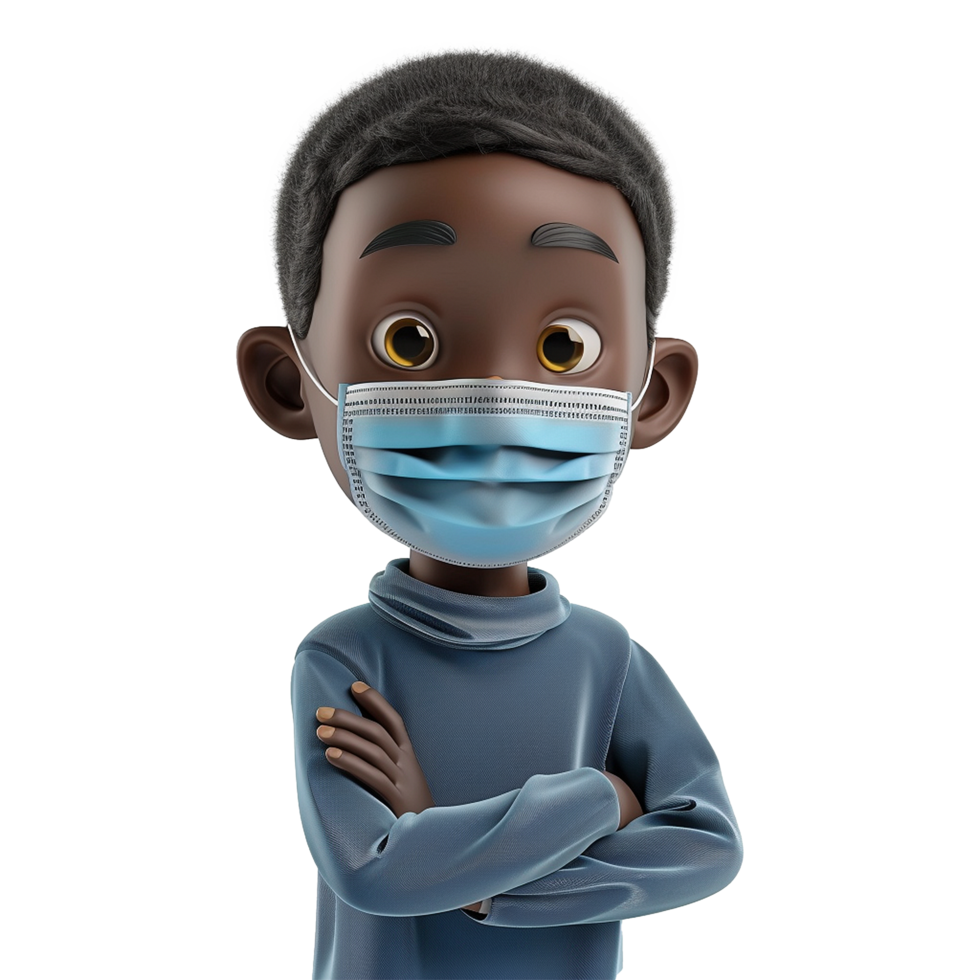 3D Cartoon Boy Wearing Protective Face Mask png