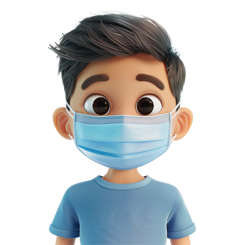 Cartoon boy wearing a blue mask health safety prevention png