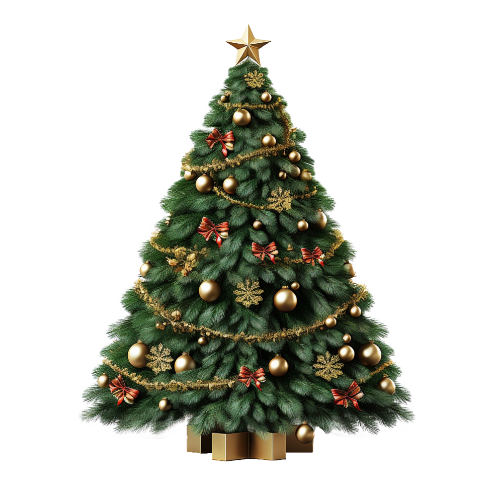 Elegant Christmas Tree Gold Ornaments Red Bows Festive Decor png