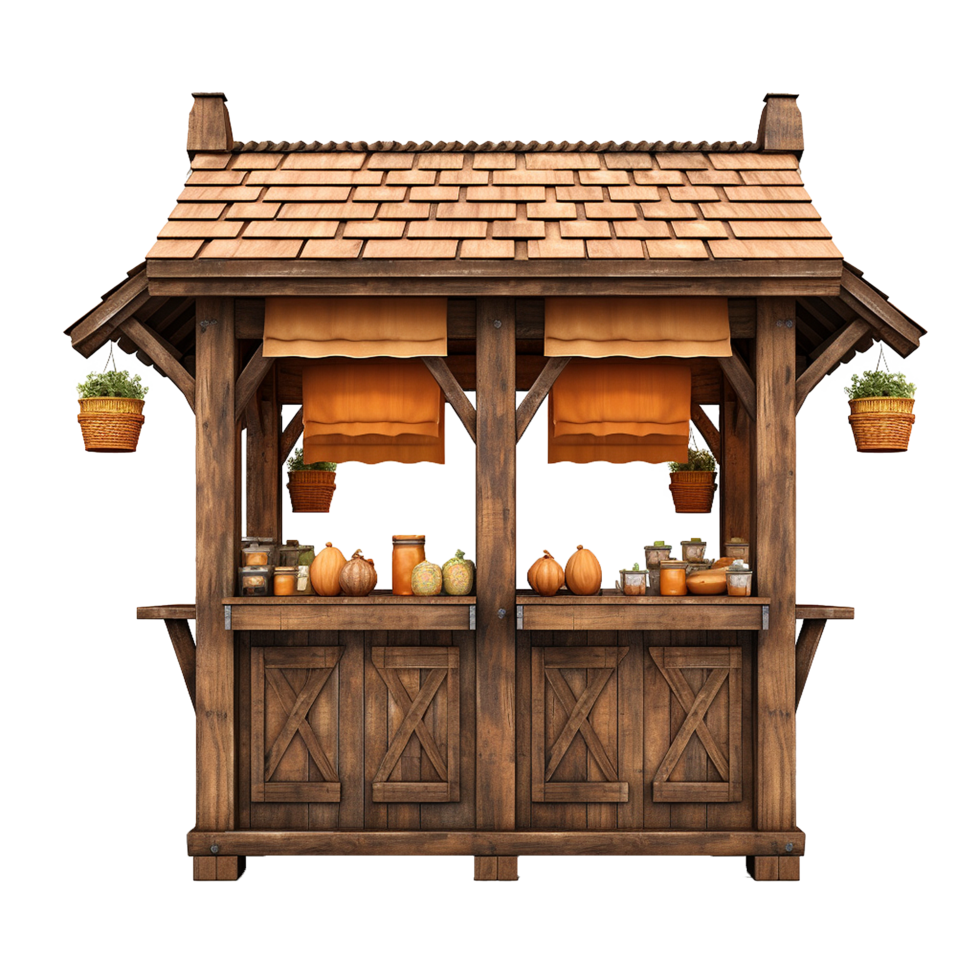 Rustic Wooden Market Stall Fall Harvest Produce Display, png