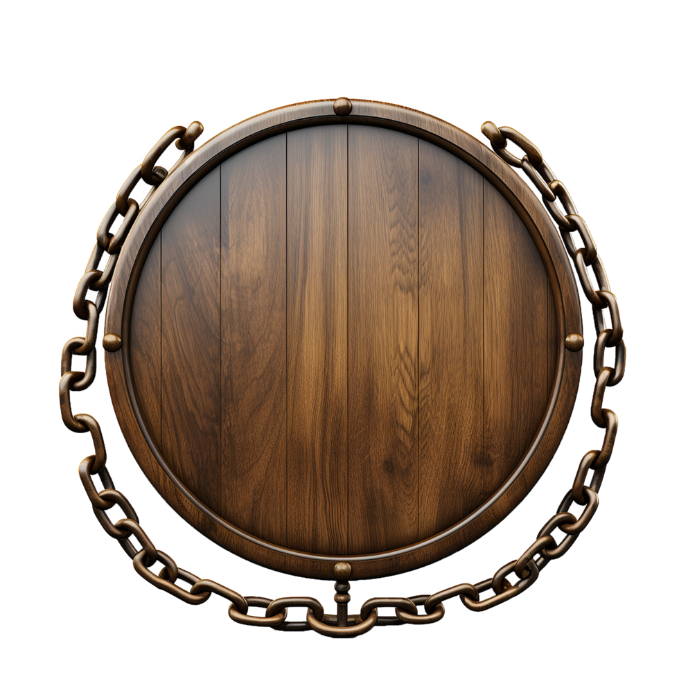 Wooden Barrel Sign with Chain Border Rustic Design Blank Template, png