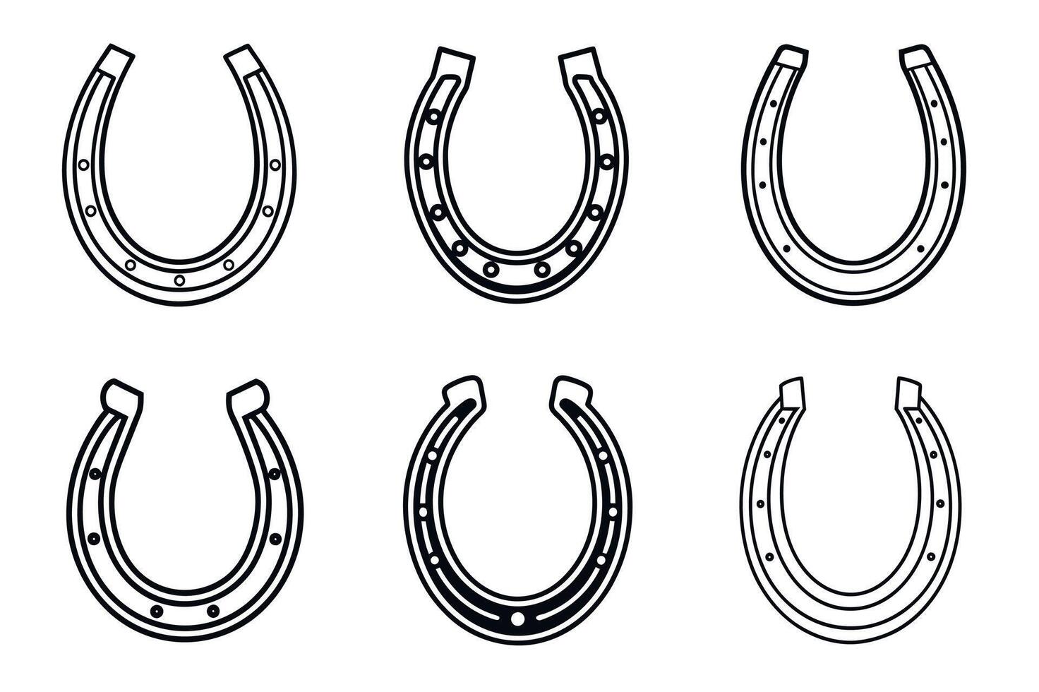 six set Horseshoe icons outline silhouette on white background vector