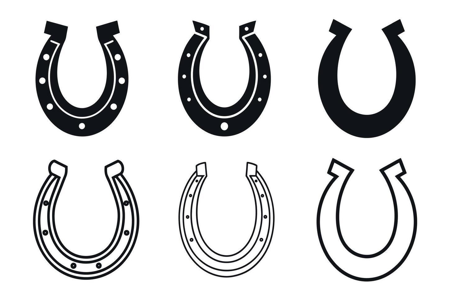 black and white set of horseshoe icon silhouette art vector