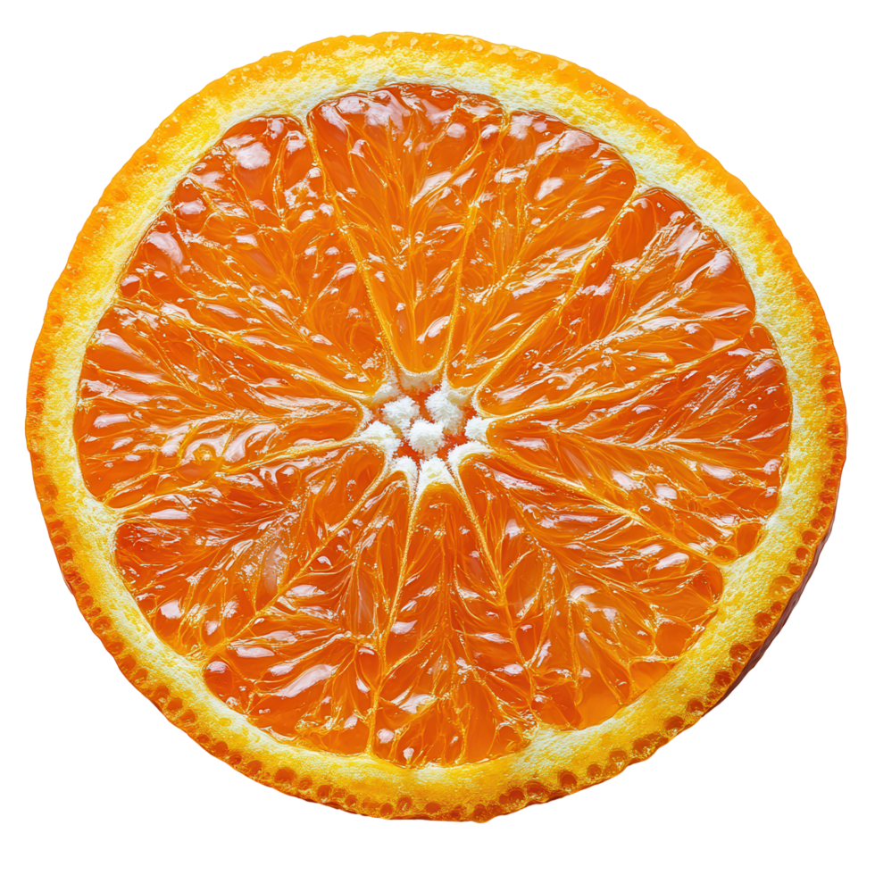 Bright orange citrus fruit slice displayed on a plain background during a sunny afternoon in summer isolated on transparent background png