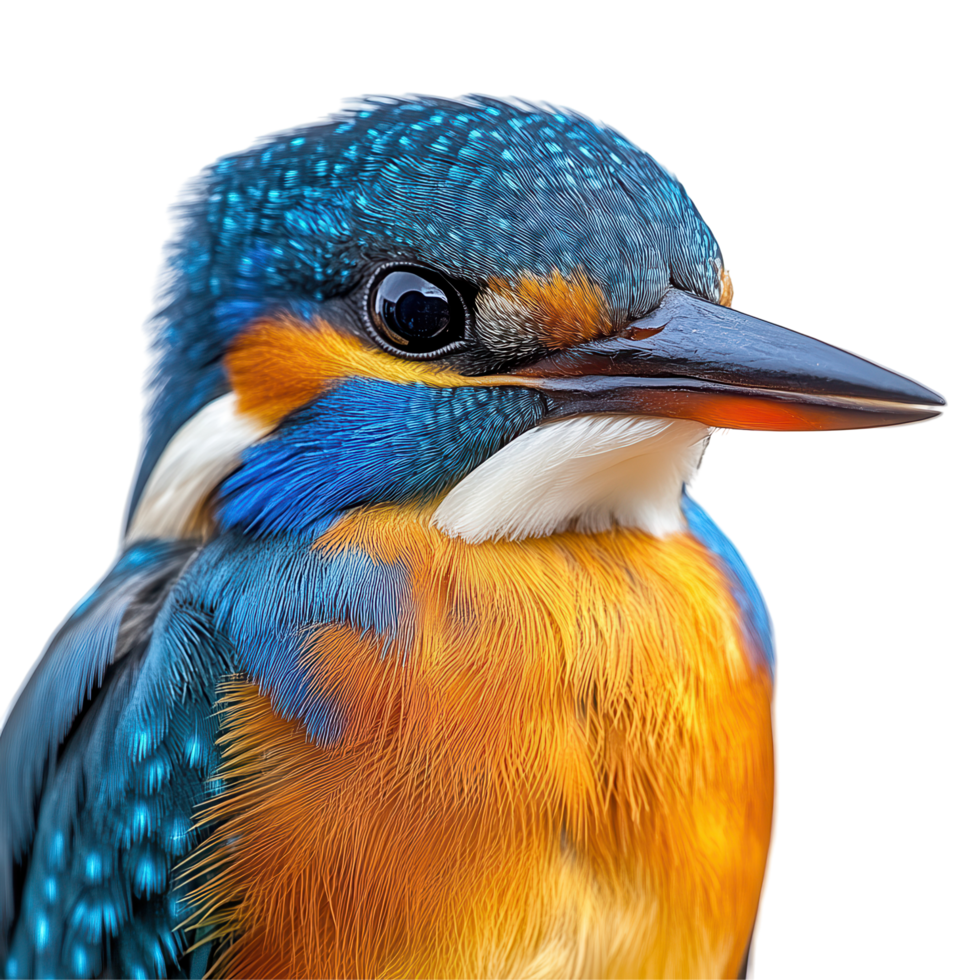 Colorful kingfisher perched and showcasing vibrant plumage in a close-up view isolated on transparent background png
