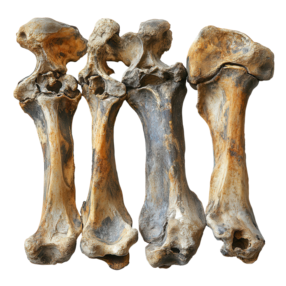 Fossilized bones of prehistoric creatures discovered in a research study from an ancient site isolated on transparent background png