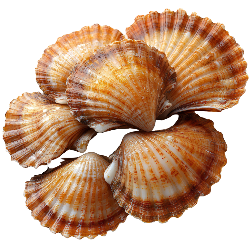 Colorful scallops arranged beautifully on a white background highlighting their natural textures and patterns isolated on transparent background png