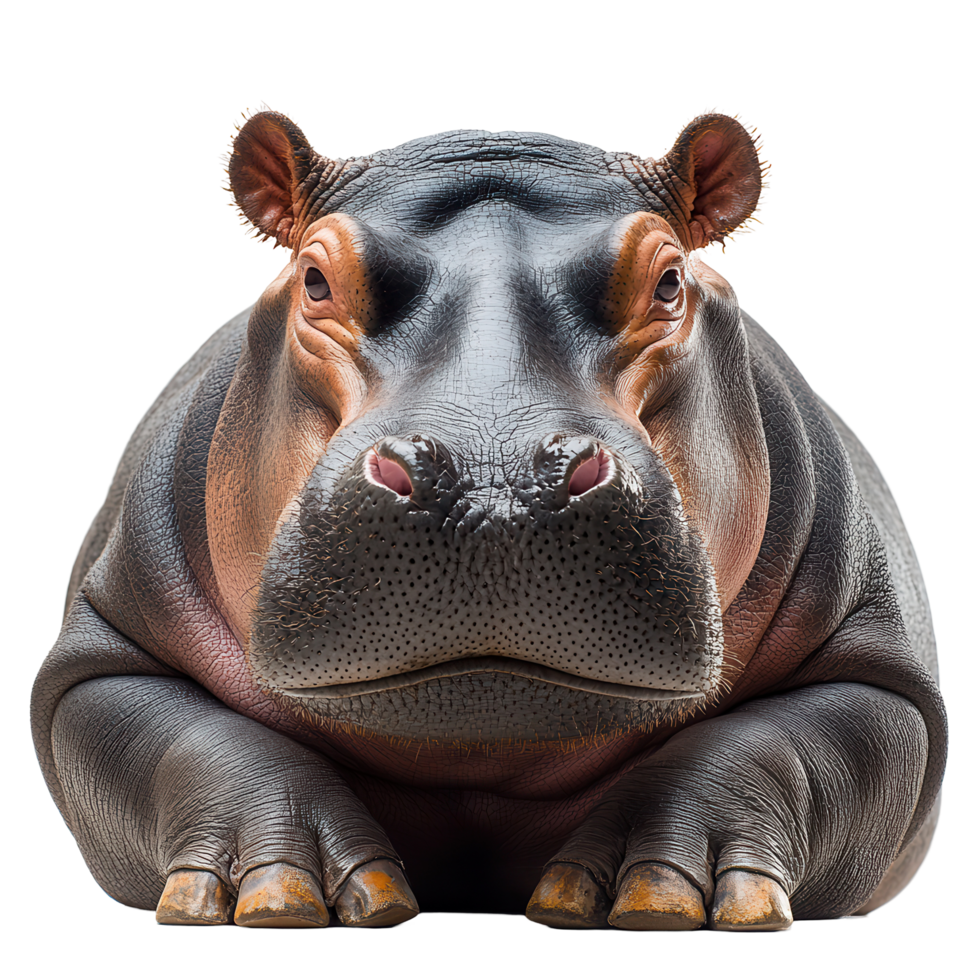 Hippo relaxing peacefully on a rocky surface in a sunlit area at the zoo isolated on transparent background png