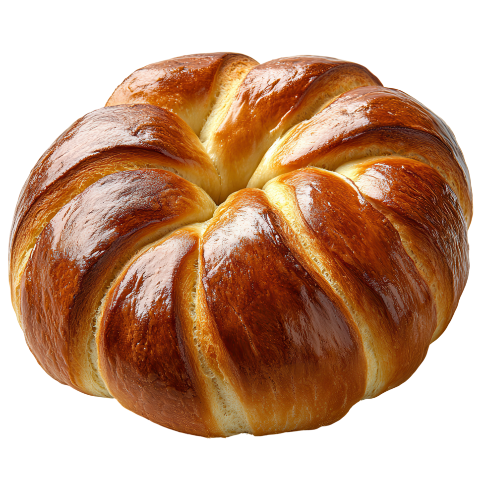 Freshly baked sweet bread with a glossy finish and an inviting swirl pattern in a warm kitchen environment isolated on transparent background png