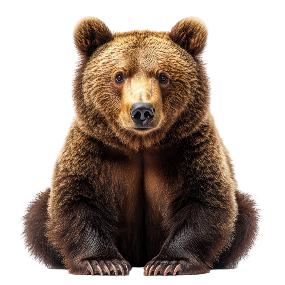 Majestic brown bear sitting calmly against a plain background during a serene moment isolated on transparent background png