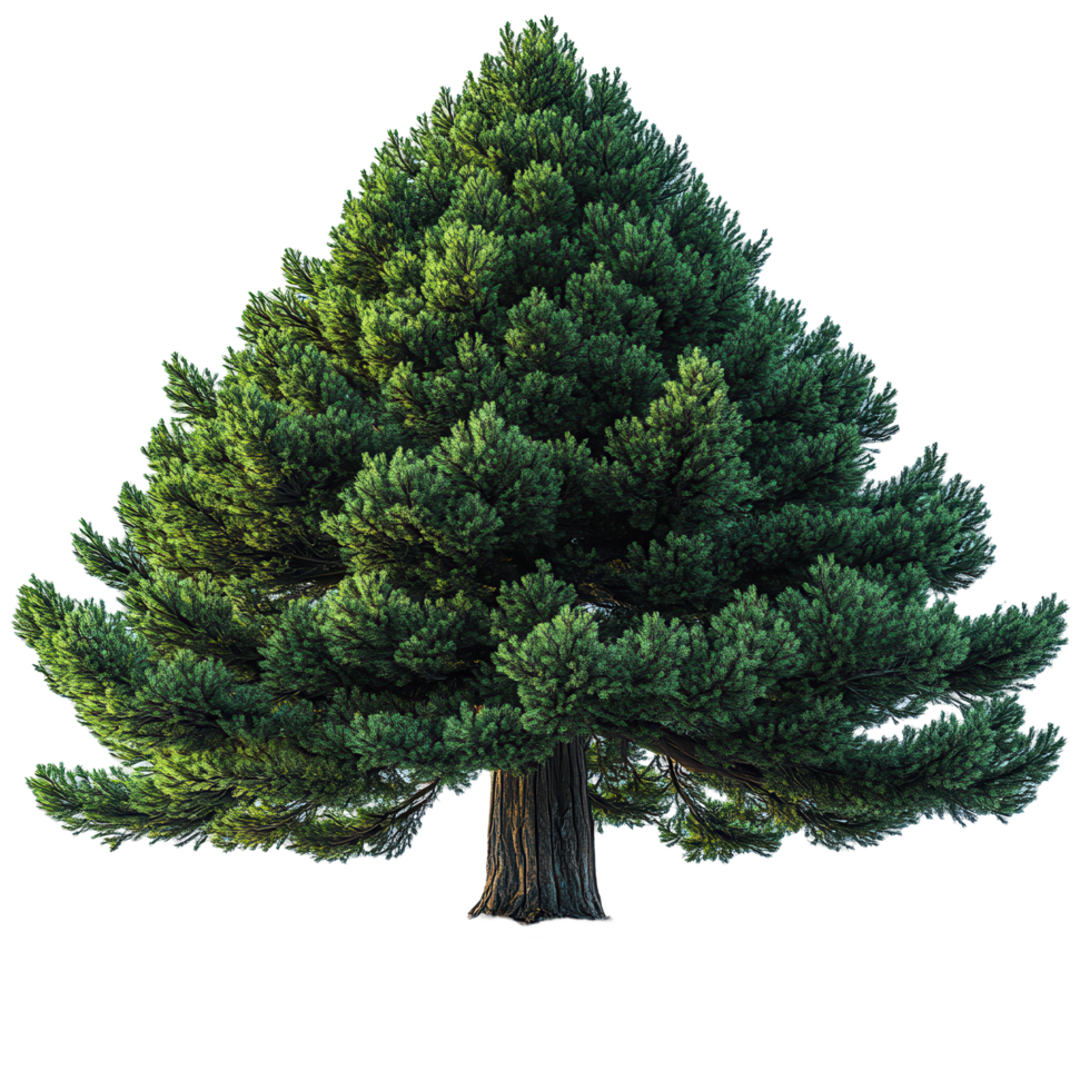 Majestic evergreen tree with lush foliage standing alone in a bright sunny environment isolated on transparent background png
