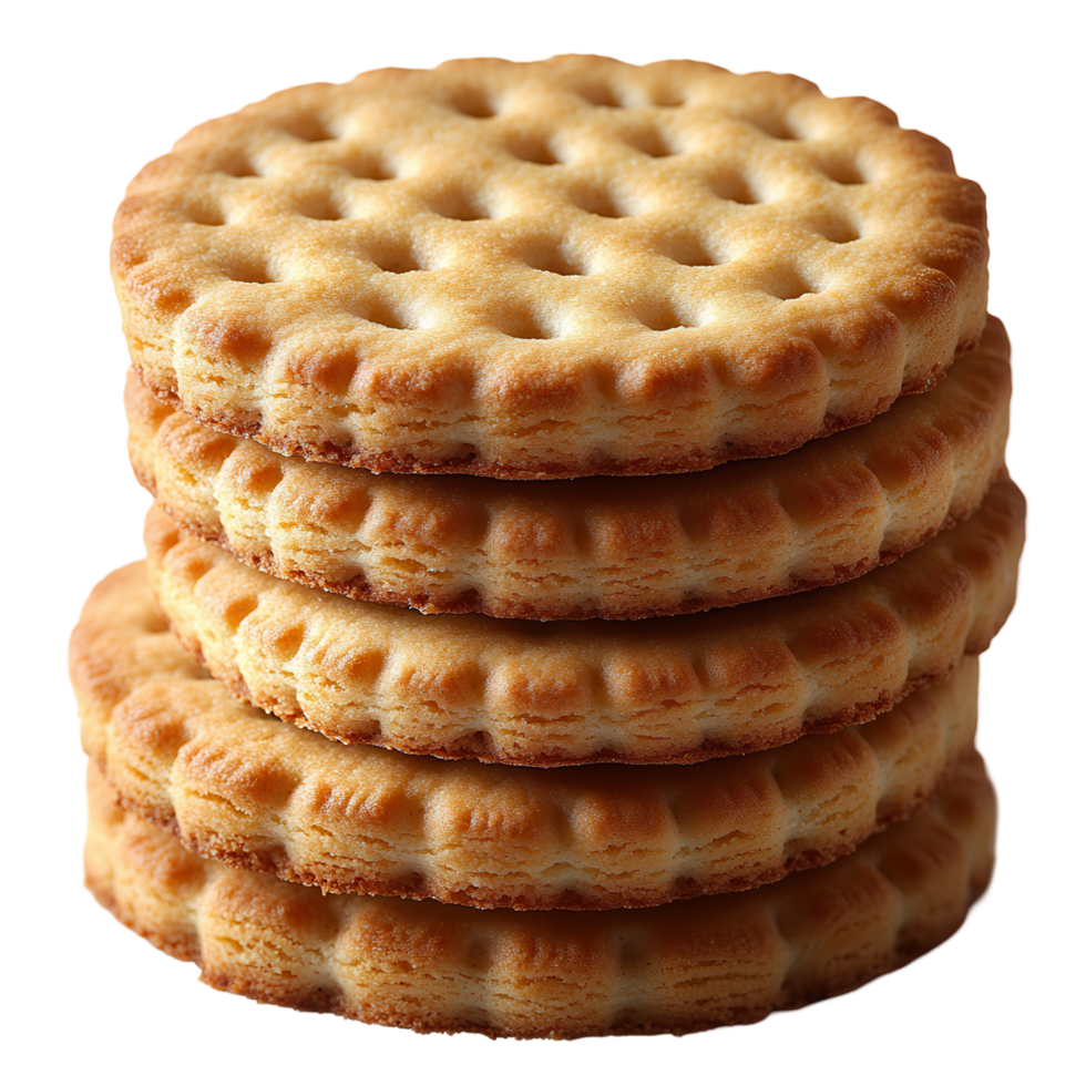 Delicious stack of golden round biscuits ready for sharing during afternoon tea or snacks isolated on transparent background png