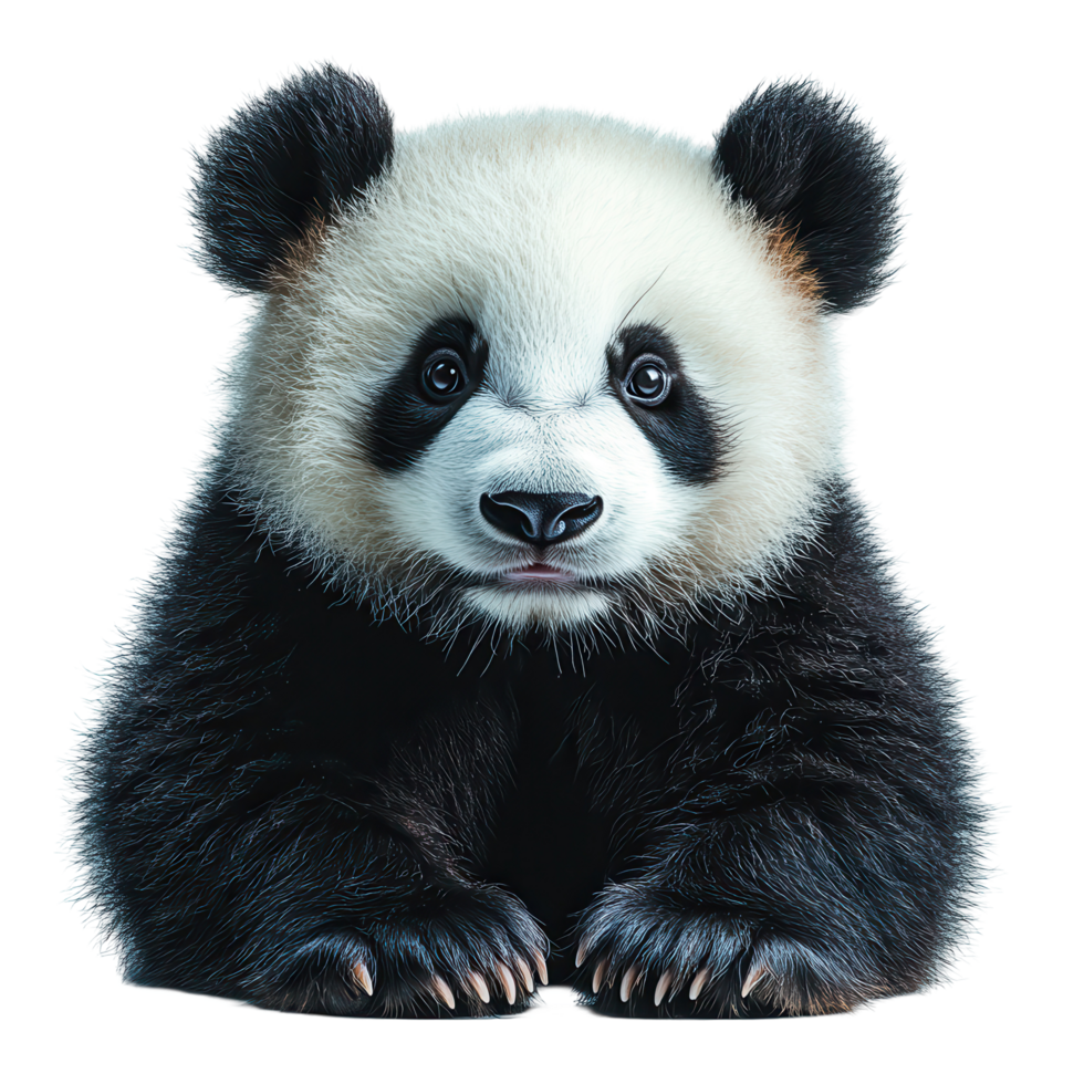 Cute panda cub sitting quietly, showcasing its playful nature in a serene setting isolated on transparent background png