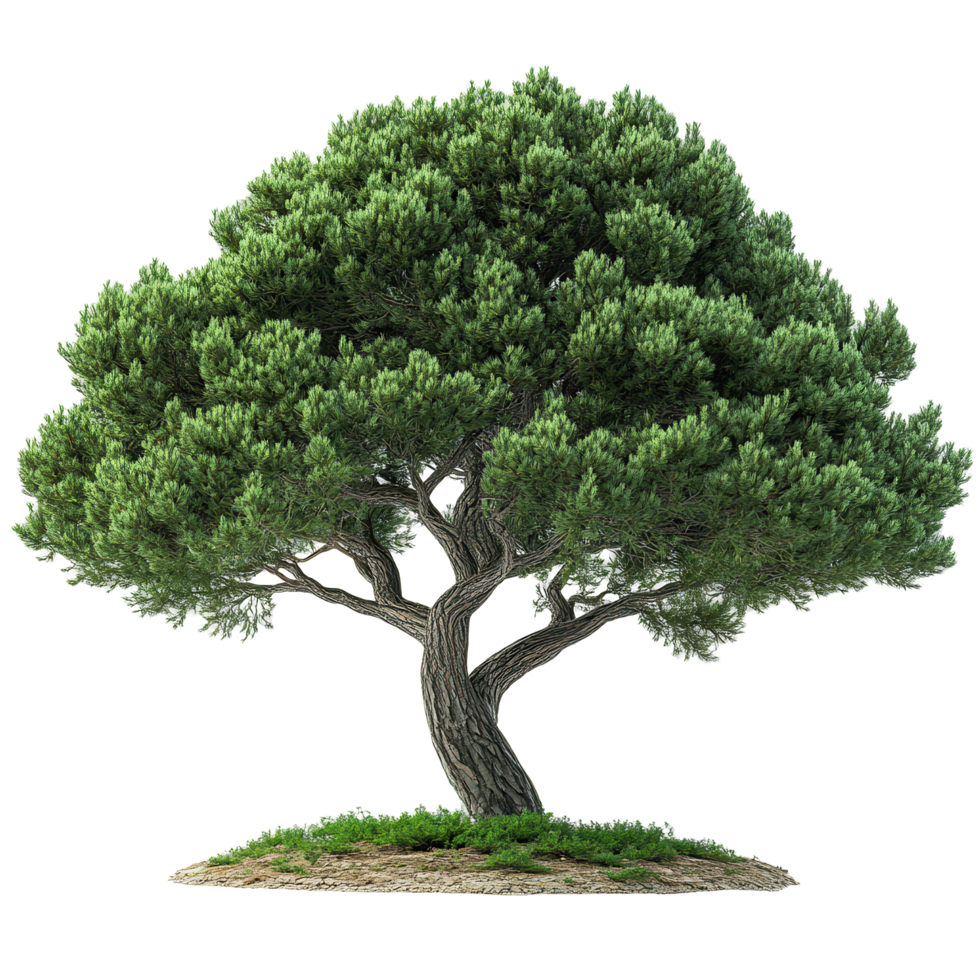 Lush green tree with a wide canopy standing in a natural setting under bright sunshine isolated on transparent background png
