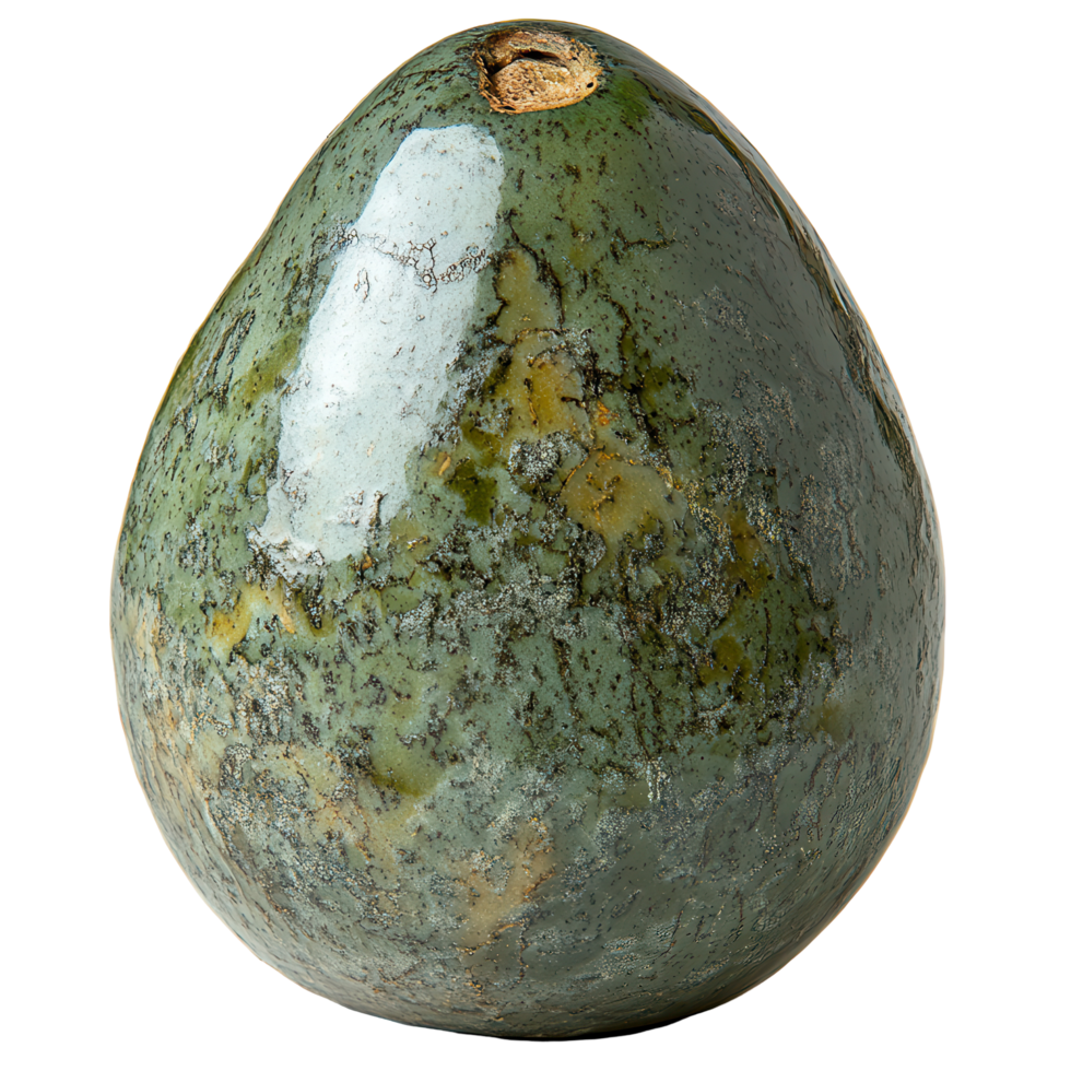 Beautiful jade stone shaped like an avocado displayed on a plain background, showcasing its natural patterns and colors isolated on transparent background png