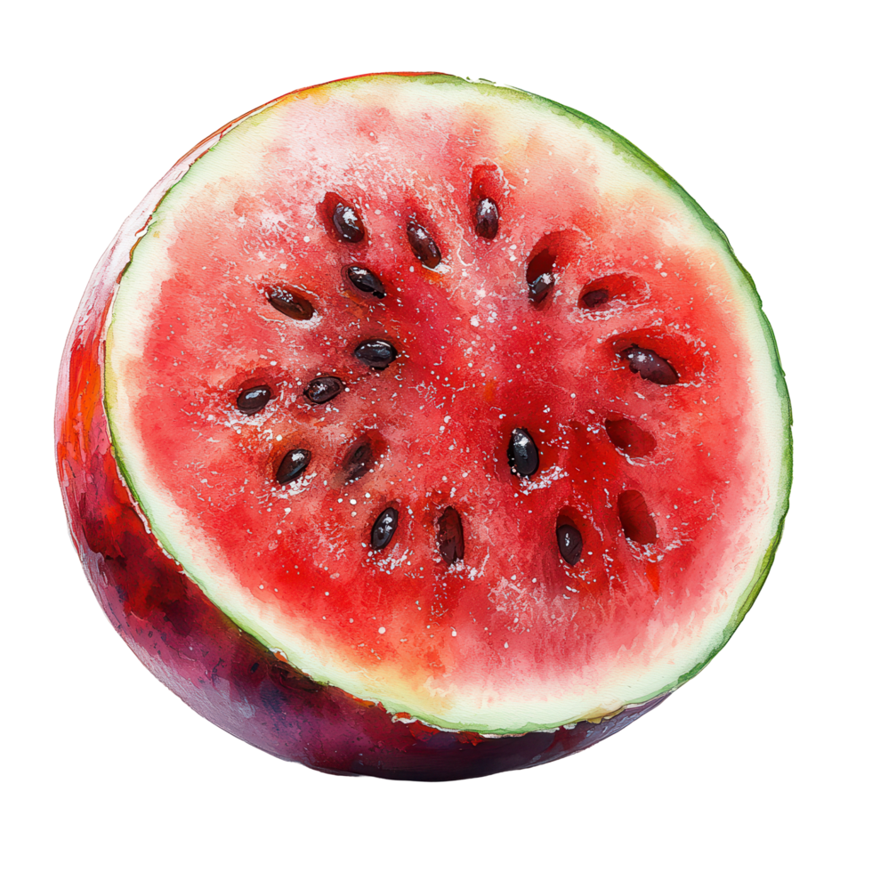 Brightly colored watermelon displaying juicy red flesh and black seeds, ideal for a summer picnic or refreshing snack on a hot day isolated on transparent background png