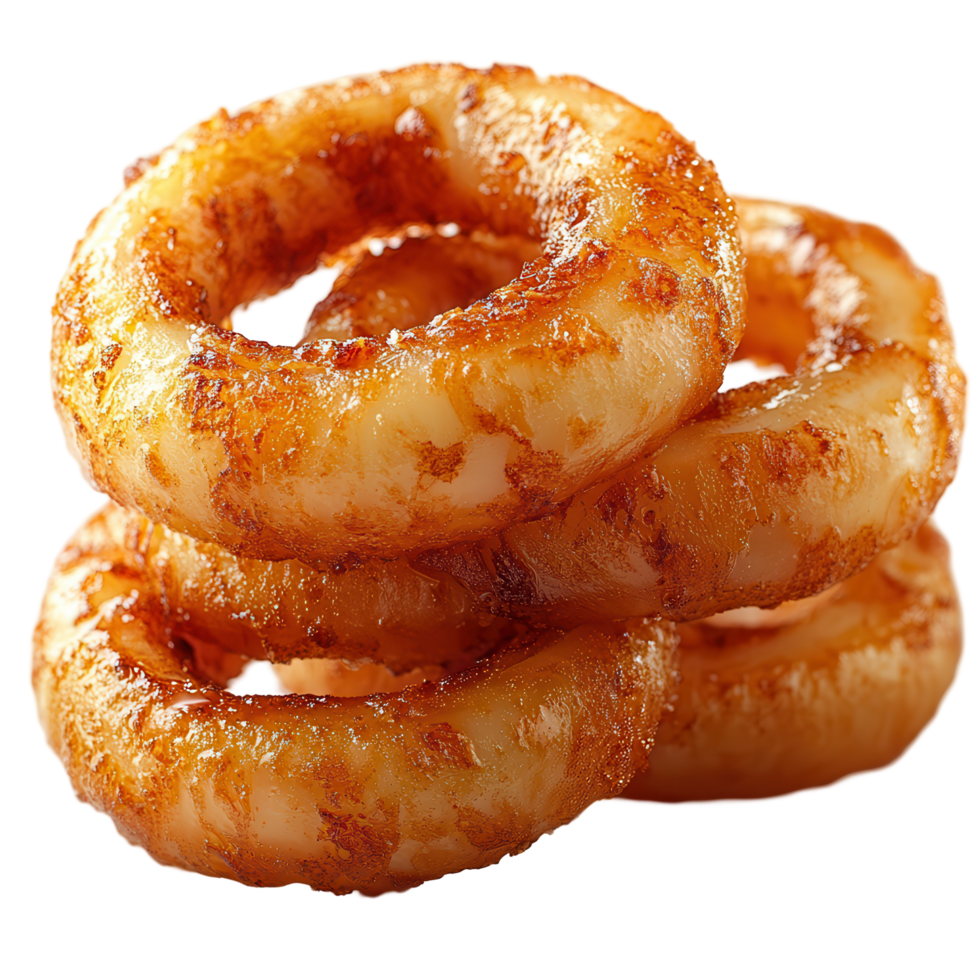 Crispy fried onion rings served in a stack on a white background isolated on transparent background png