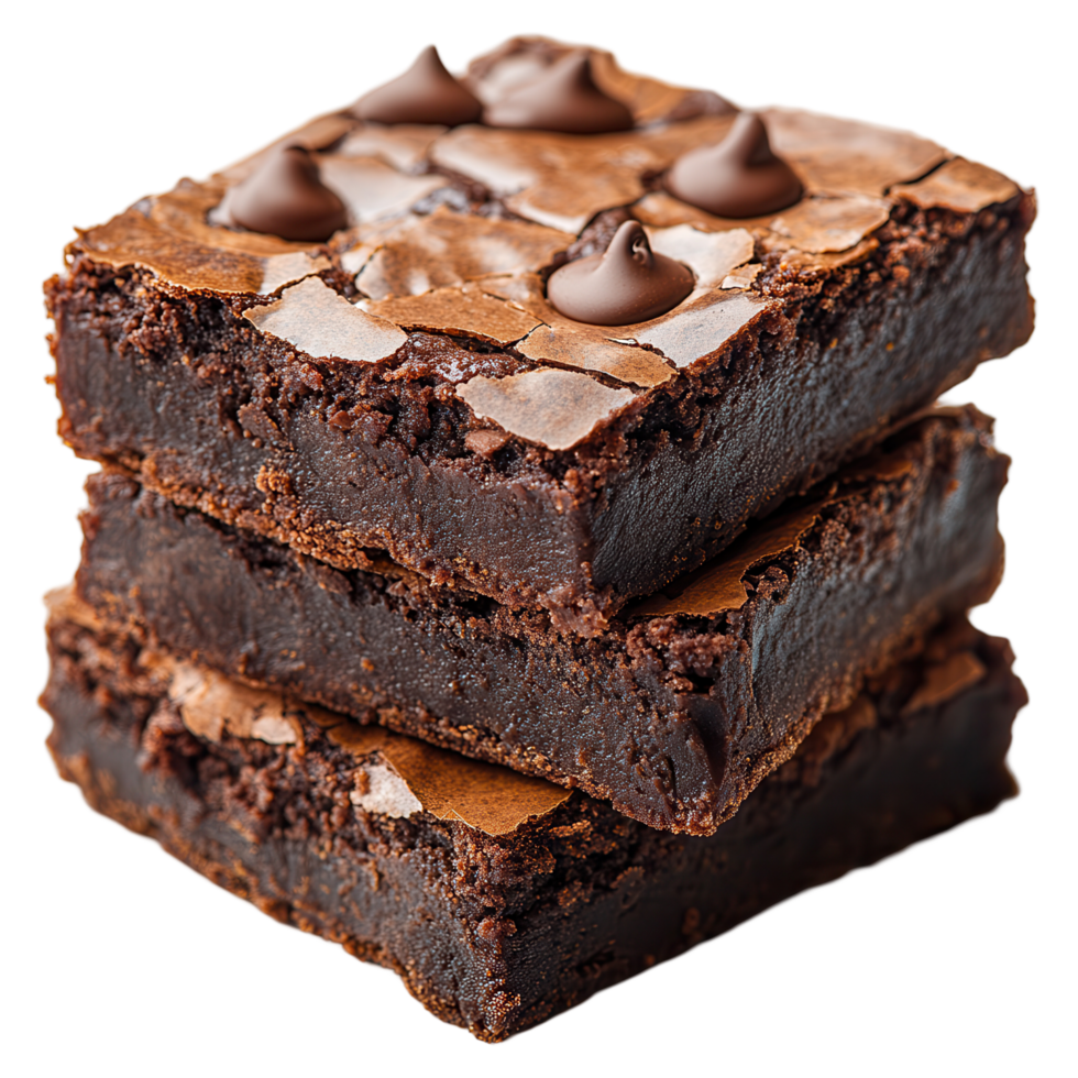 Deliciously rich chocolate brownies stacked perfectly for a dessert display isolated on transparent background png