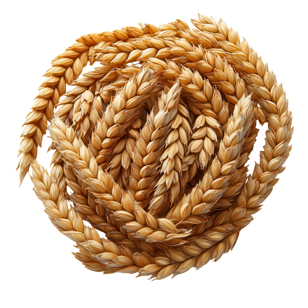 Wheat strands arranged in a circular pattern highlighting agricultural craft and natural textures isolated on transparent background png