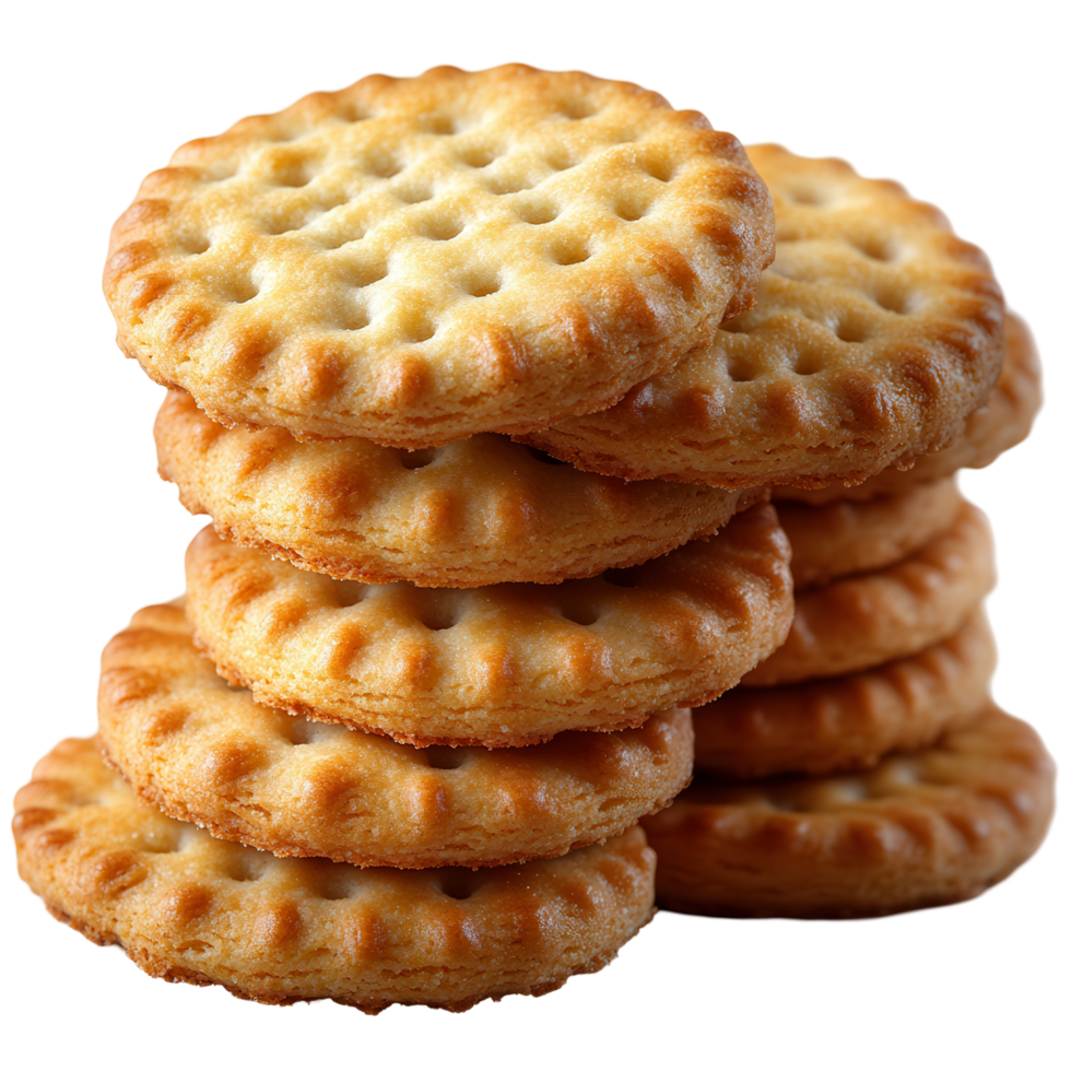 Freshly baked golden cookies stacked in a delightful arrangement for a perfect snack time isolated on transparent background png