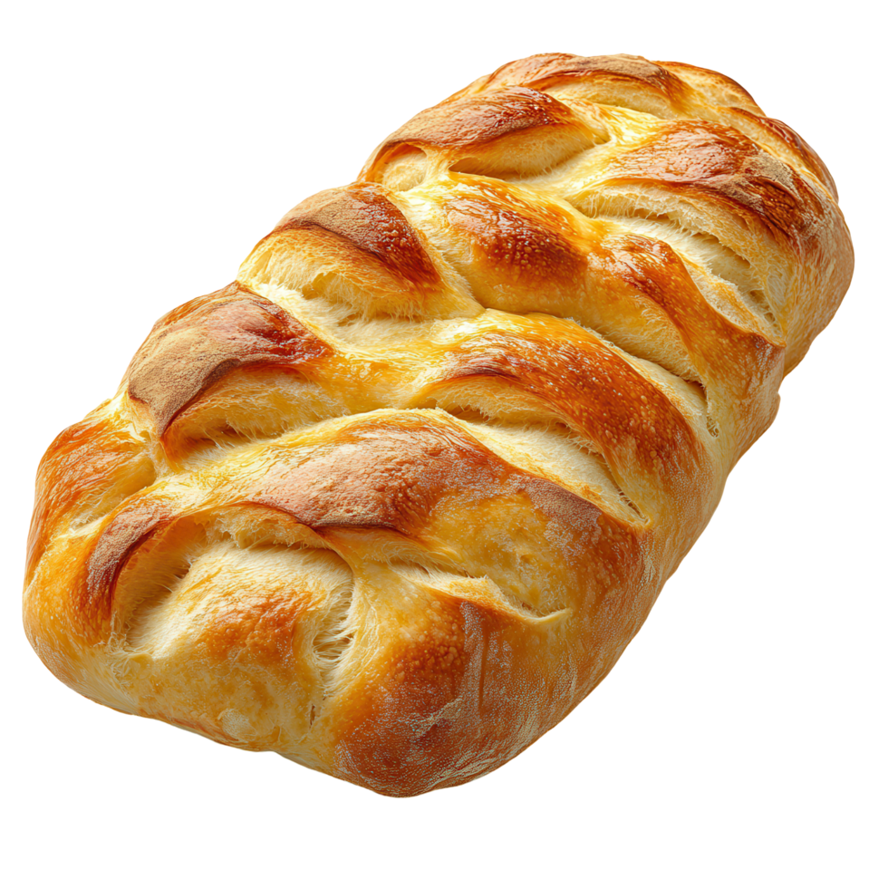 Freshly baked braided bread loaf with a golden brown crust showcasing a perfect texture and aroma from the oven isolated on transparent background png