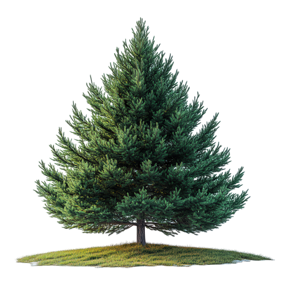 Lush evergreen tree standing majestically on grassy ground in bright natural light isolated on transparent background png