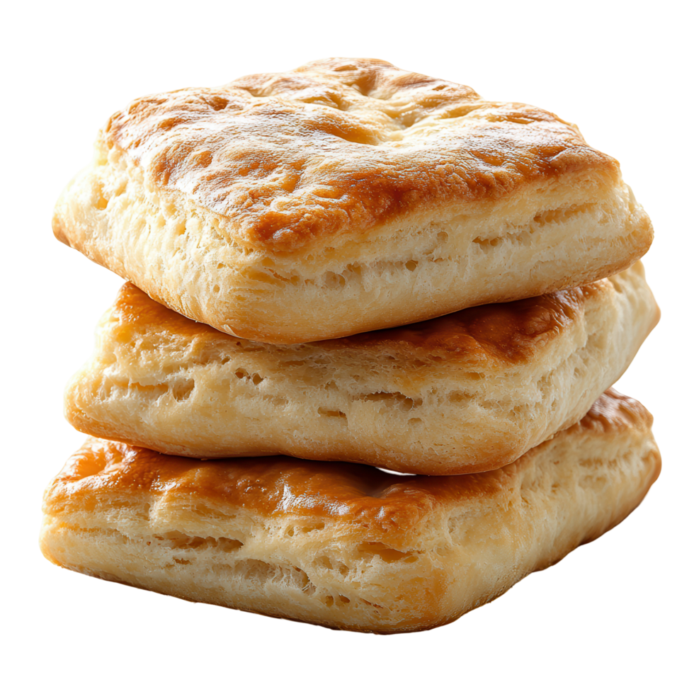 Freshly baked flaky biscuits stacked elegantly on a wooden surface ready for breakfast or snack time delight isolated on transparent background png