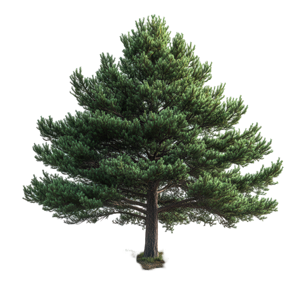 Lush evergreen tree with sprawling branches and vibrant green needles in a sunny outdoor setting isolated on transparent background png