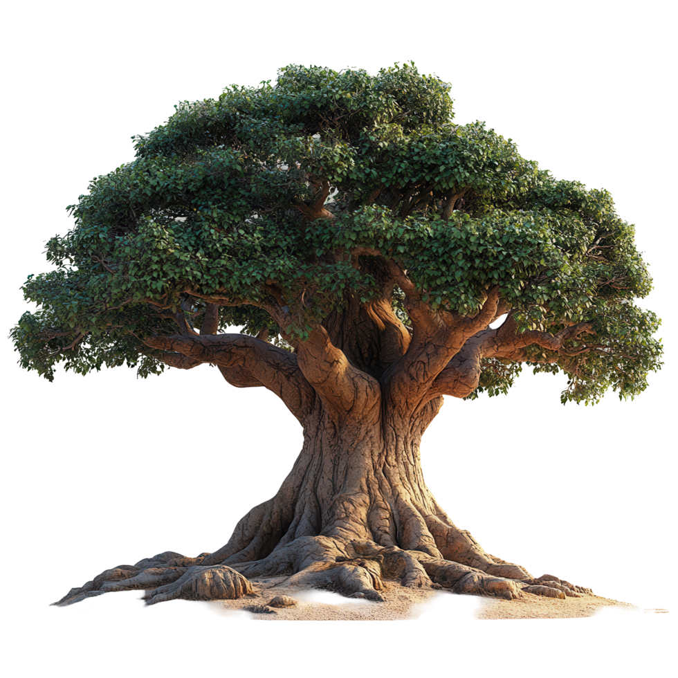 Majestic ancient tree with sprawling branches and textured bark in a tranquil setting isolated on transparent background png
