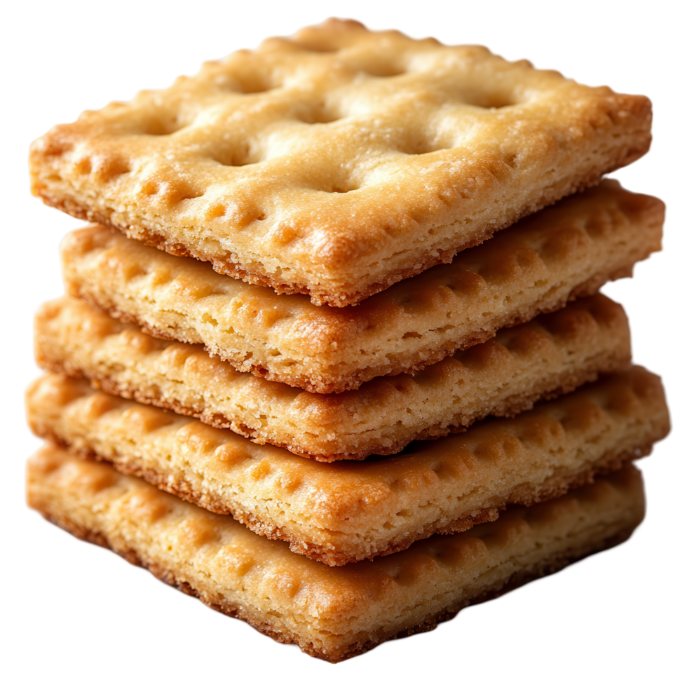 Crisp and golden baked crackers stacked in a neat pile ready for snacking or serving at gatherings isolated on transparent background png
