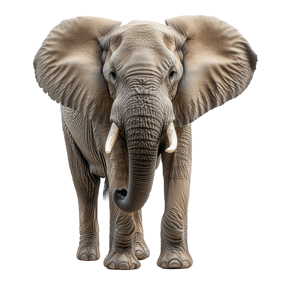 Giant elephant standing majestically in a natural environment, showcasing its large ears and tusks isolated on transparent background png
