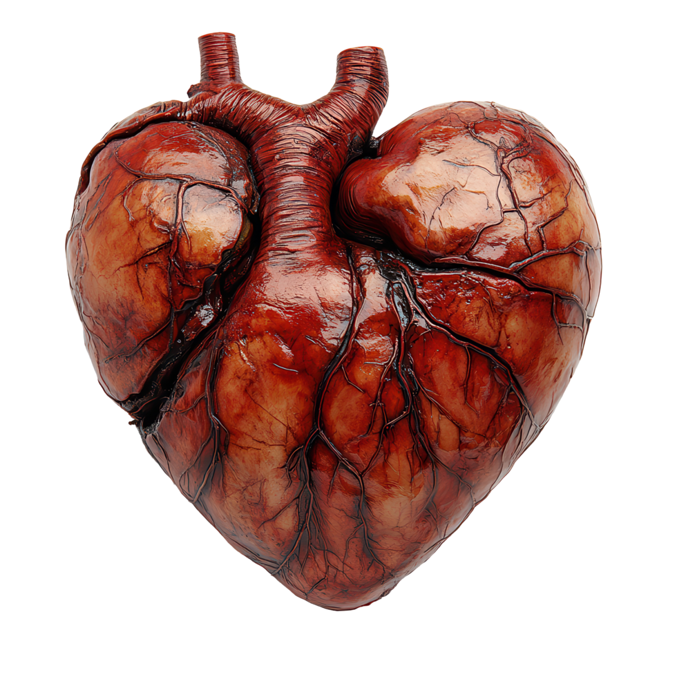 Realistic anatomical heart sculpture showcasing intricate details and textures, ideal for educational purposes or art displays isolated on transparent background png