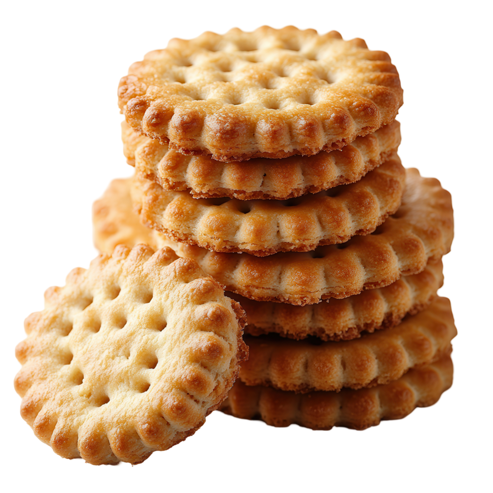Deliciously baked savory biscuits stacked neatly for a delightful snack experience during afternoon tea time isolated on transparent background png