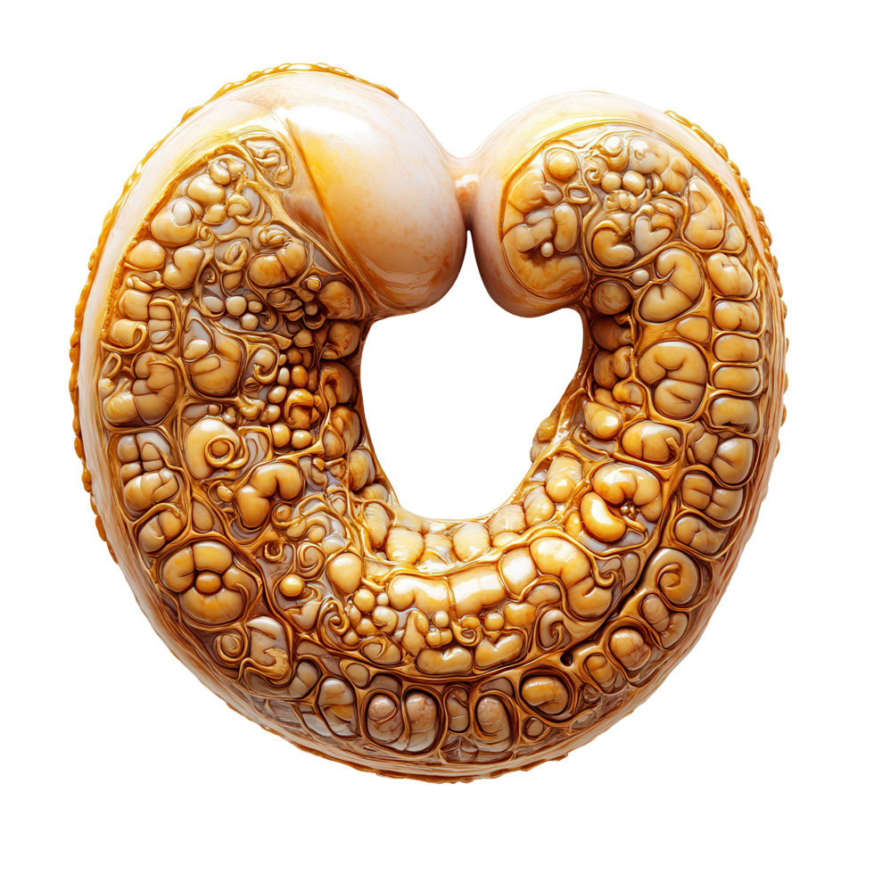 Unique organic sculpture resembling a stylized heart shape, showcasing intricate patterns on surface isolated on transparent background png