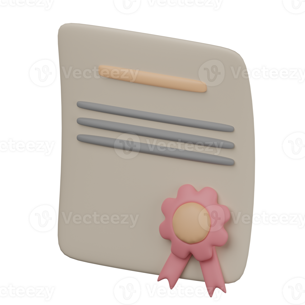 Cute 3D Certificate Icon Illustration png