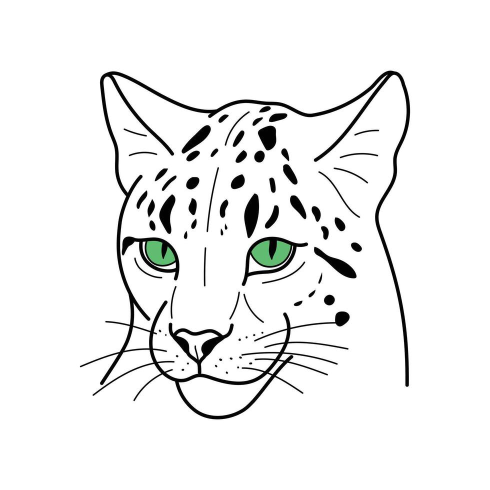 Hand-drawn portrait of a tiger head. Wild animal with green eyes vector
