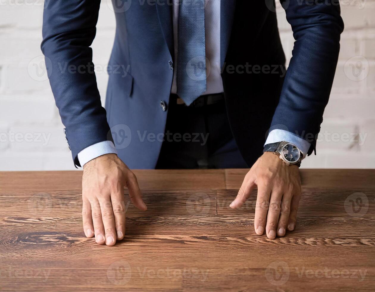 Professional Presence. Businessman in Suit at Office Desk photo