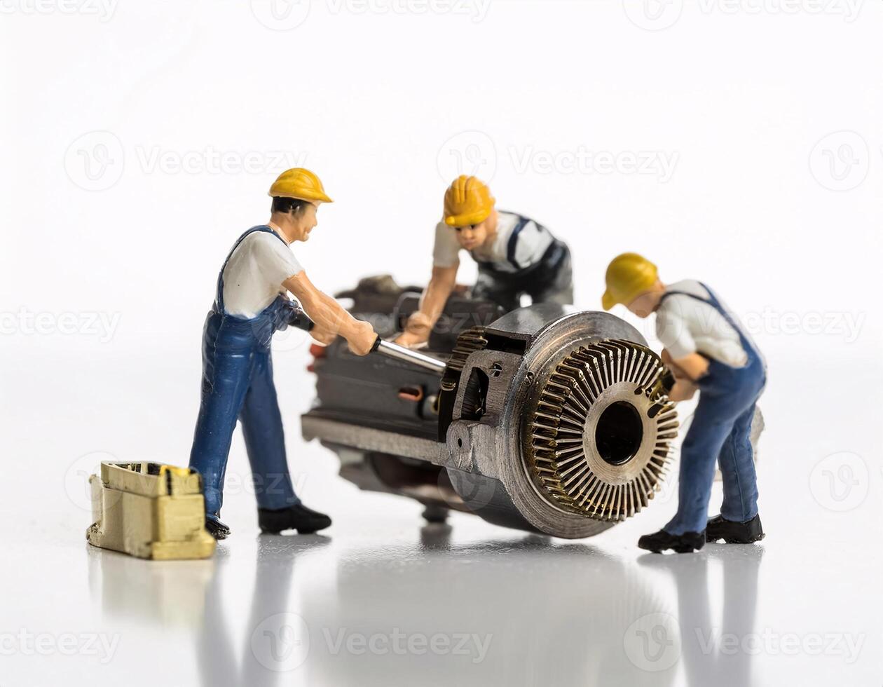 Tiny Repairs Miniature Toy Worker Fixing a Detailed Motorbike photo