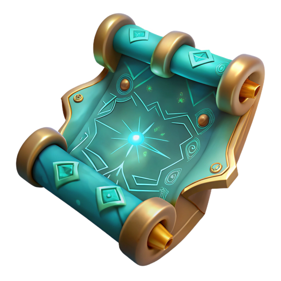 Teal Gold Enchanting Scroll 3D Illustration png
