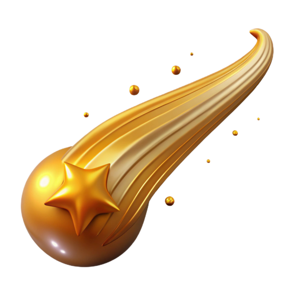 Golden Star Comet 3D Illustration png