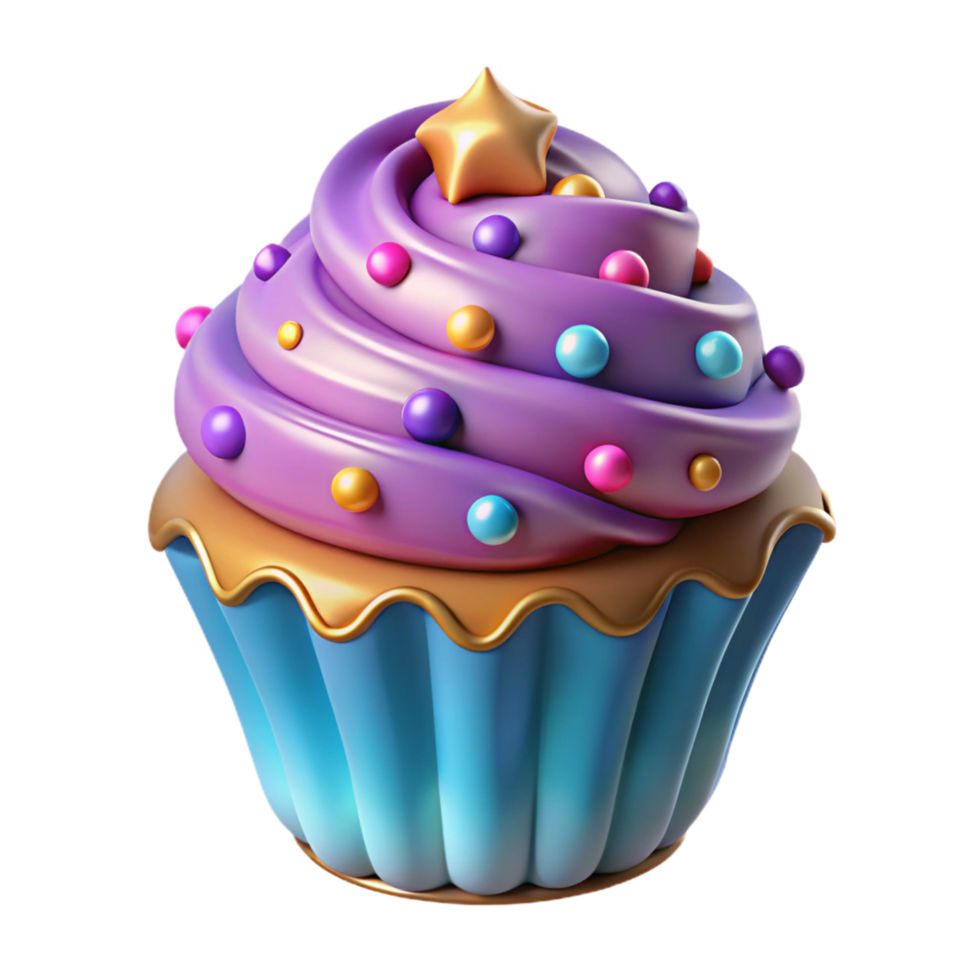 3D Render of a Colorful Cupcake png