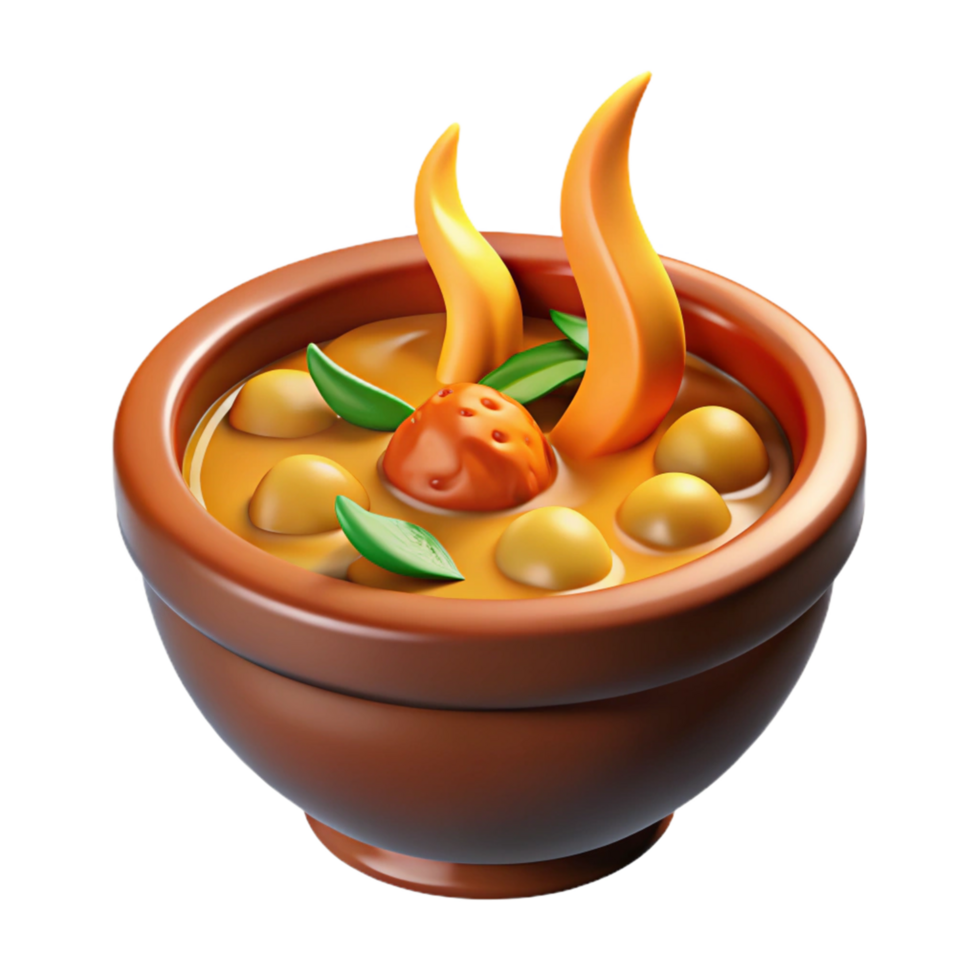 3D Render of Spicy Stew in Clay Bowl png