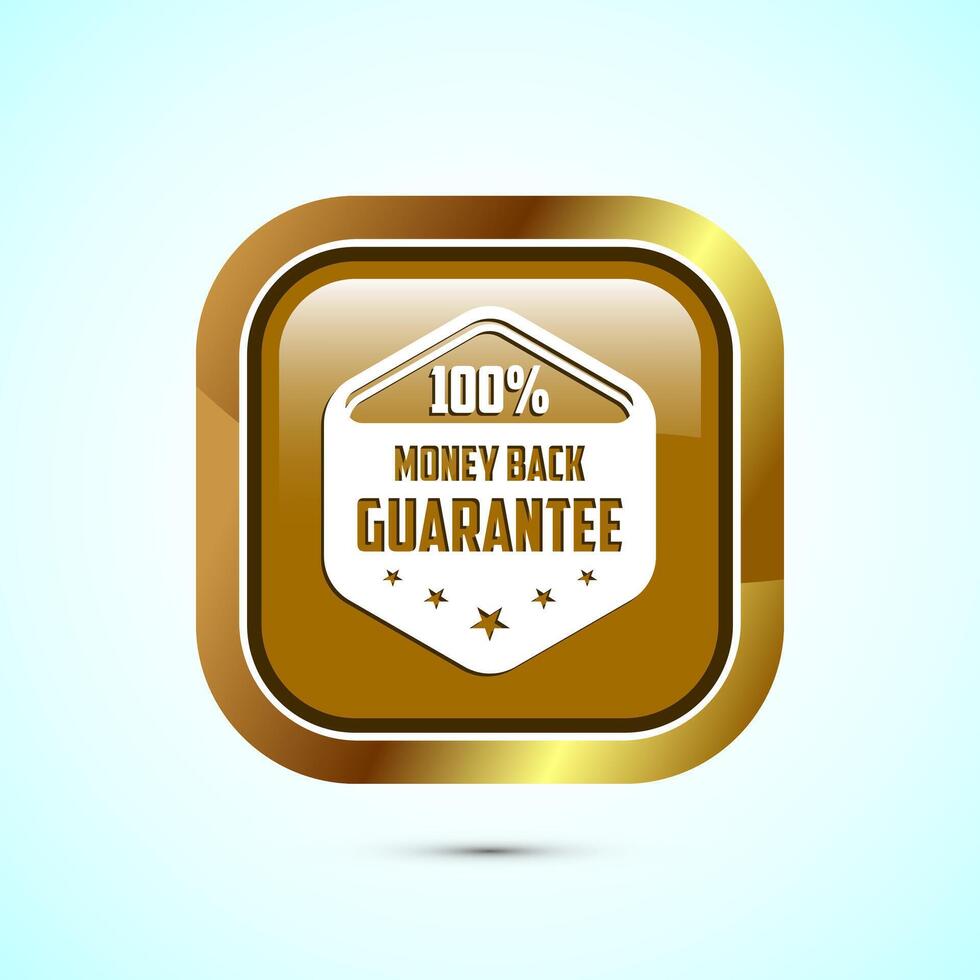 Money back guarantee icon design illustration. Money back guarantee badge and label. Gold color square button design vector