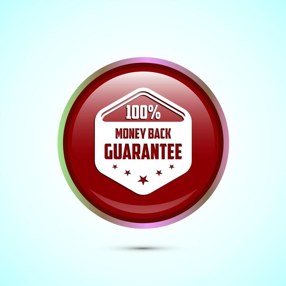 Money back guarantee icon design illustration. Money back guarantee badge and label. Red color round button design vector