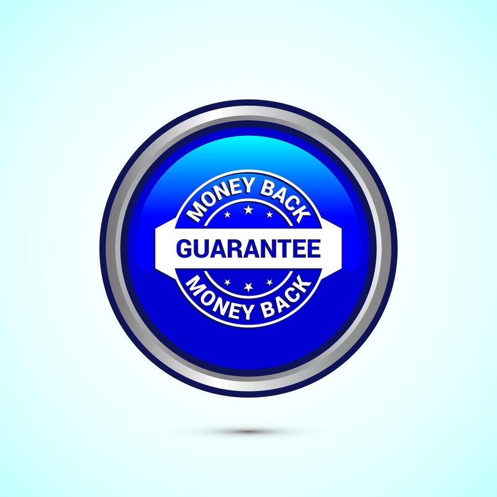 Money back guarantee icon design illustration. Money back guarantee badge and label. Blue color round button design vector
