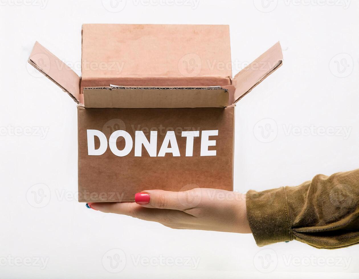 White Background Generosity, Hands Offering Donation Box photo