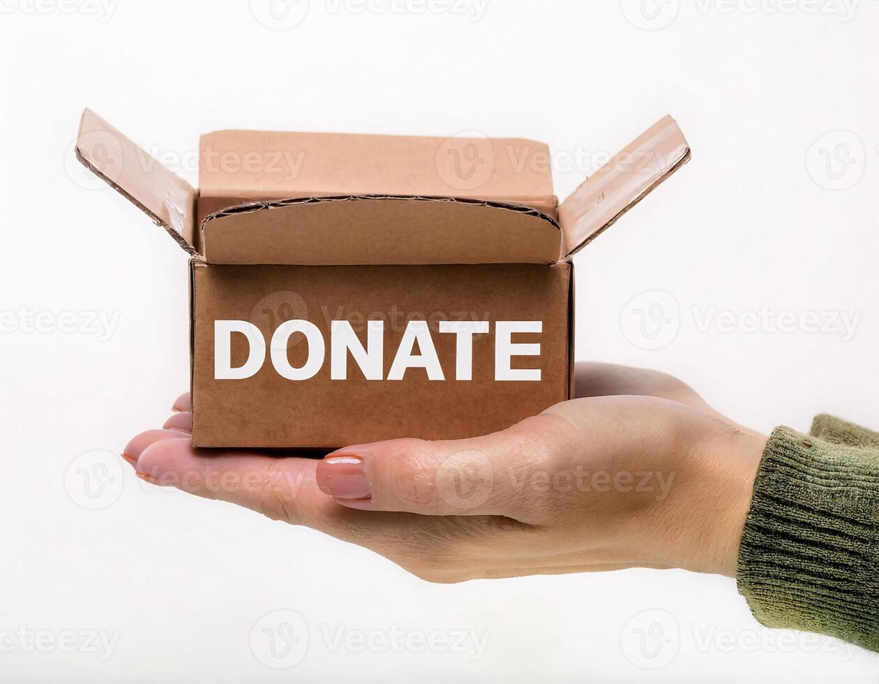 Giving Back, Open Donation Box with Doll Held by Caring Hands photo
