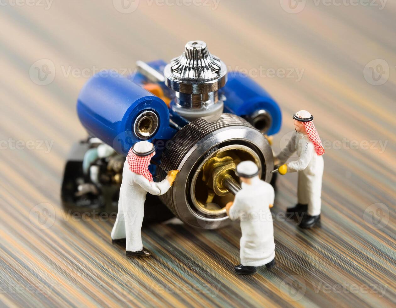 Artistic Miniature Toy Worker Fixing a Small Bike with Precision photo